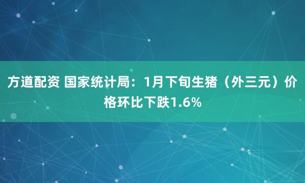 方道配资 国家统计局：1月下旬生猪（外三元）价格环比下跌1.6%